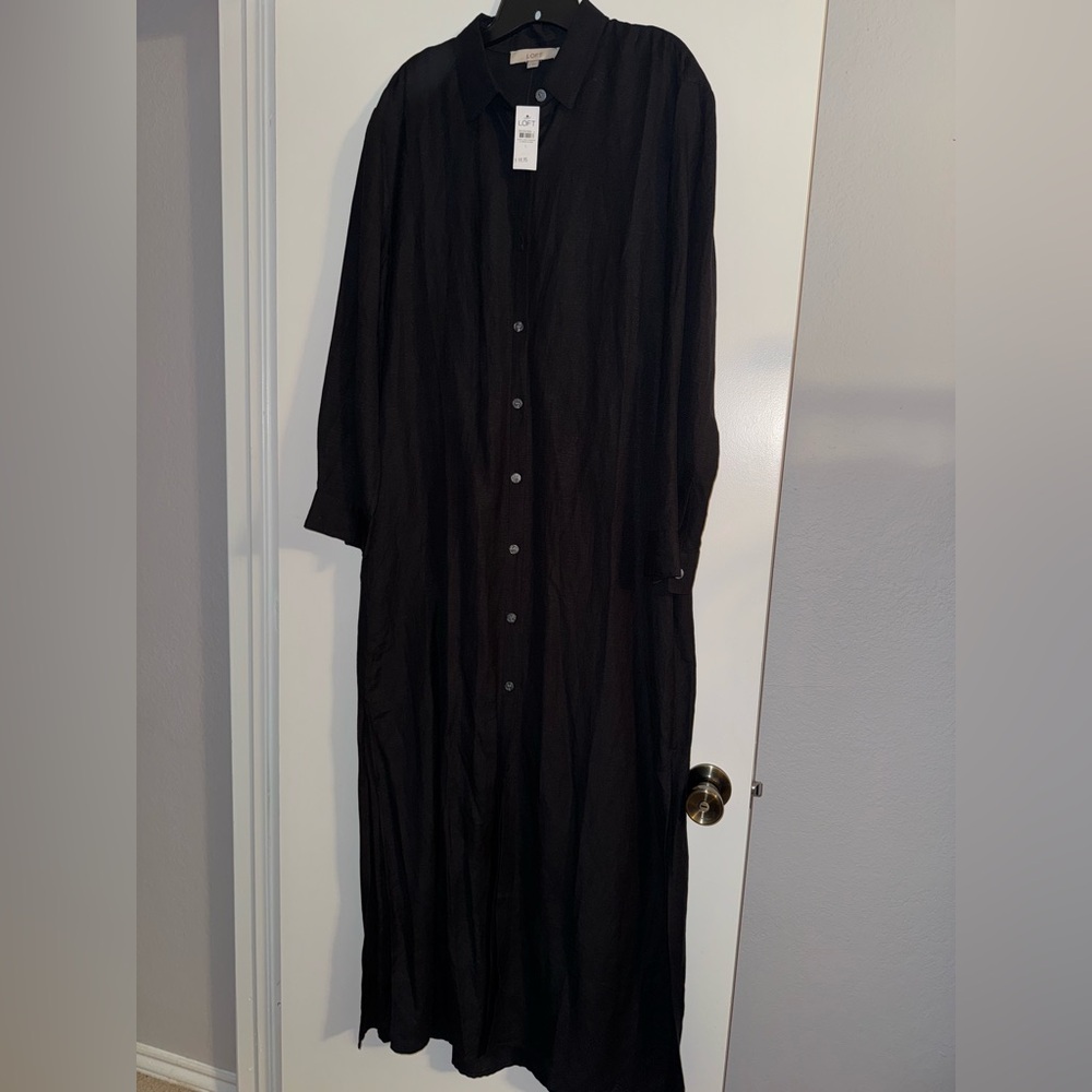 NWT LOFT Black Button-Up Shirt Dress
